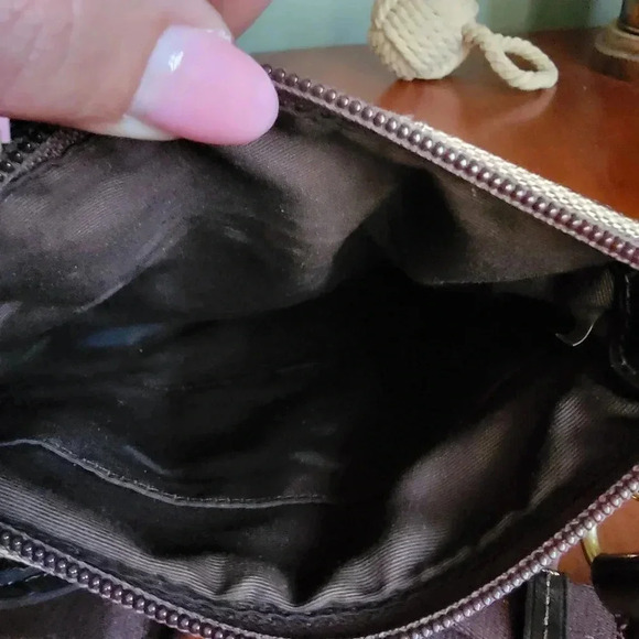 Coach Signature Stripe Swingpack Khaki Brown Jacquard and Patent Leather F48806 - Picture 11 of 13